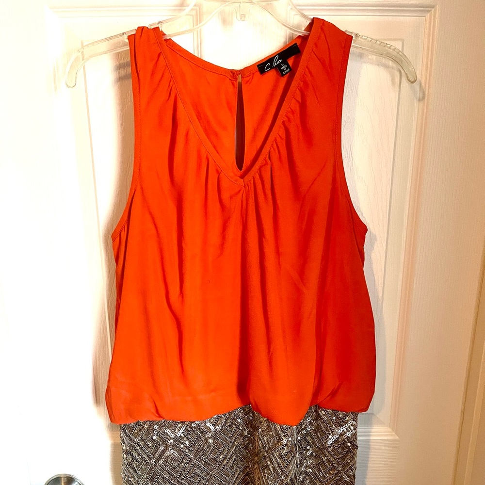 Gold metallic/Sequined and orange dress